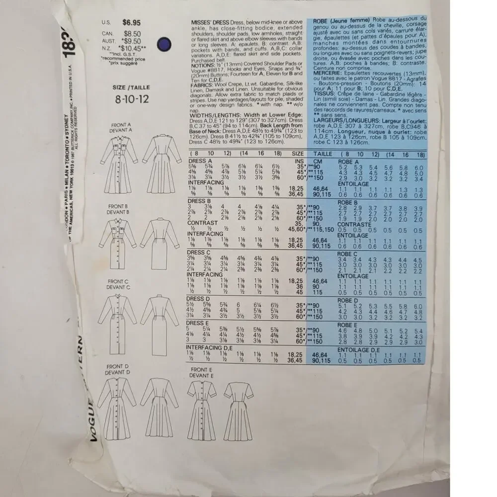 Vintage Vogue 70s 80s 90s Sewing Patterns Lot of 6 Glam Office Siren Cottagecore
